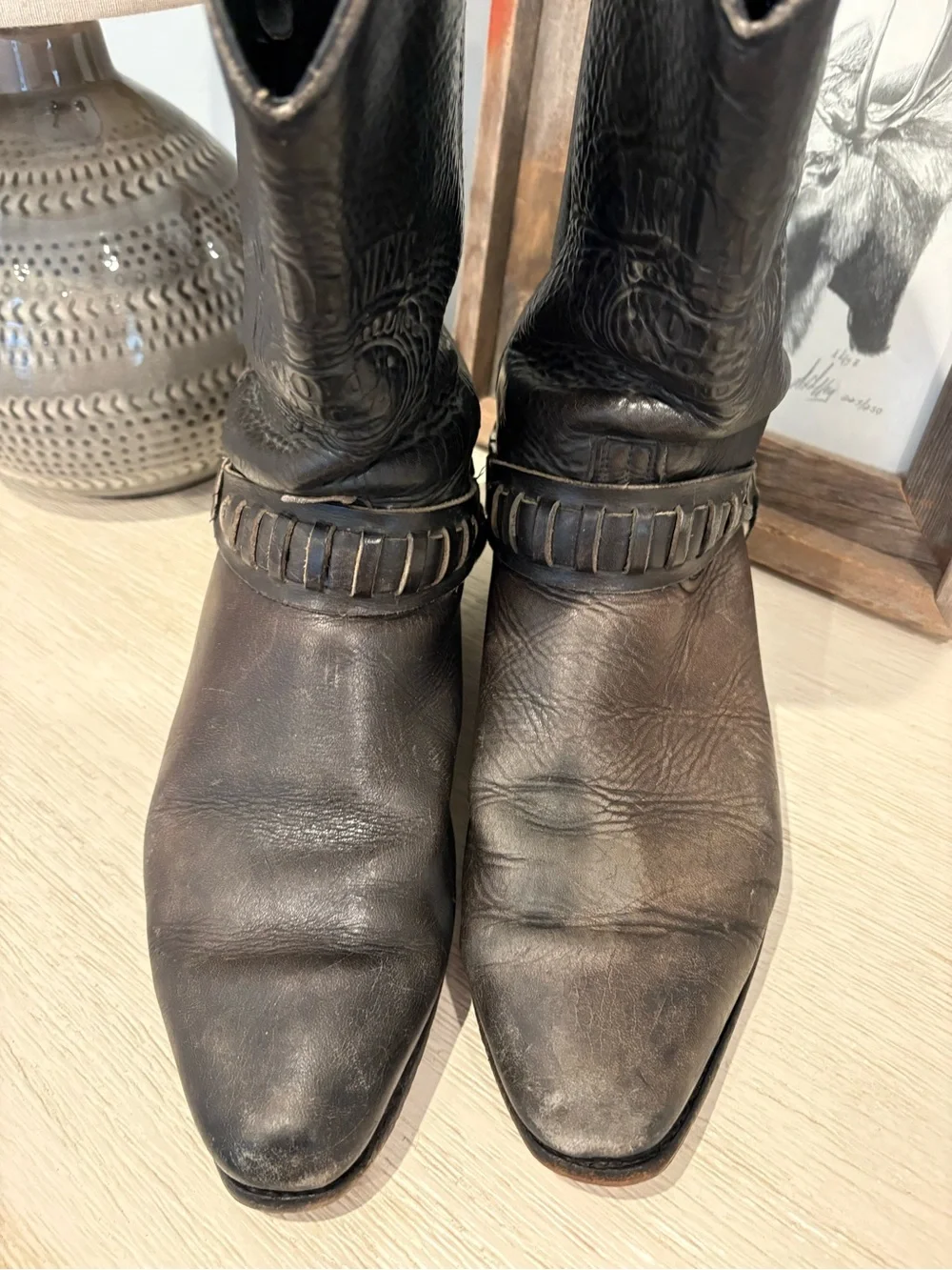 Jack Daniel's Embossed Black Leather harness boots